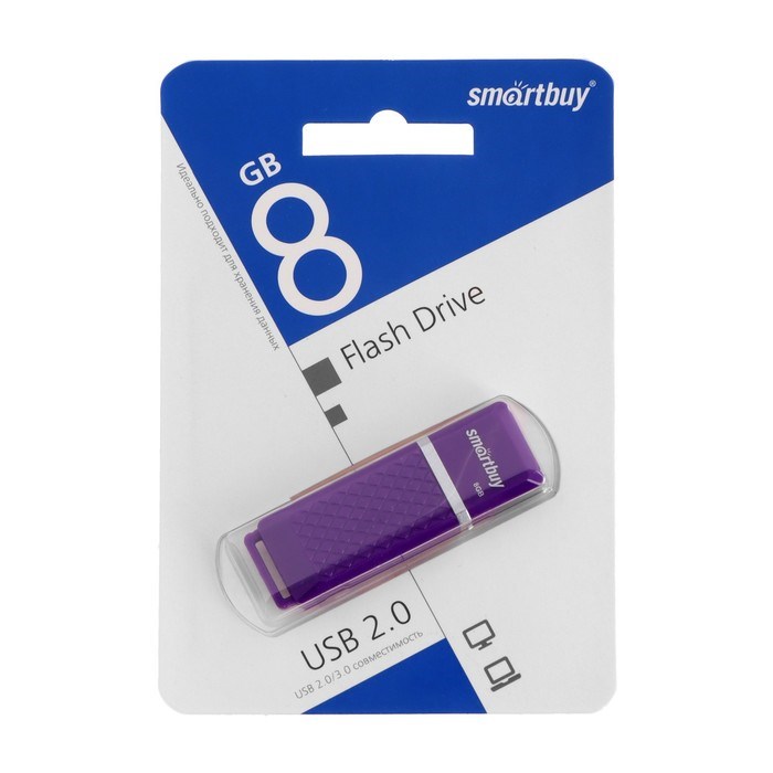 Флешка Smartbuy Quartz series Violet, 8 Гб, USB 2.0,чт до 25 Мб/с,зап до 15 Мб/с, фиолетовая - фото 51372345 Флешка Smartbuy Quartz series Violet, 8 Гб, USB 2.0,чт до 25 Мб/с,зап до 15 Мб/с, фиолетовая - фото 51372345