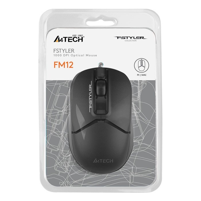 Мышь A4Tech Fstyler FM12S, проводная, оптическая, 1200 dpi, USB, чёрная - фото 51372522 Мышь A4Tech Fstyler FM12S, проводная, оптическая, 1200 dpi, USB, чёрная - фото 51372522