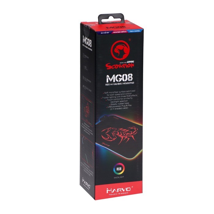 Коврик для мыши MARVO MG08, игровой, 350x250x4 мм, подсветка, чёрный - фото 51372632 Коврик для мыши MARVO MG08, игровой, 350x250x4 мм, подсветка, чёрный - фото 51372632