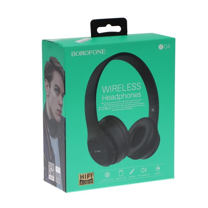 Наушники беспроводные, накладные, Borofone BO4 Charming rhyme, Bluetooth 5.0, с микрофоном, AUX, 200 мАч, чёрные - фото 51372799 Наушники беспроводные, накладные, Borofone BO4 Charming rhyme, Bluetooth 5.0, с микрофоном, AUX, 200 мАч, чёрные - фото 51372799