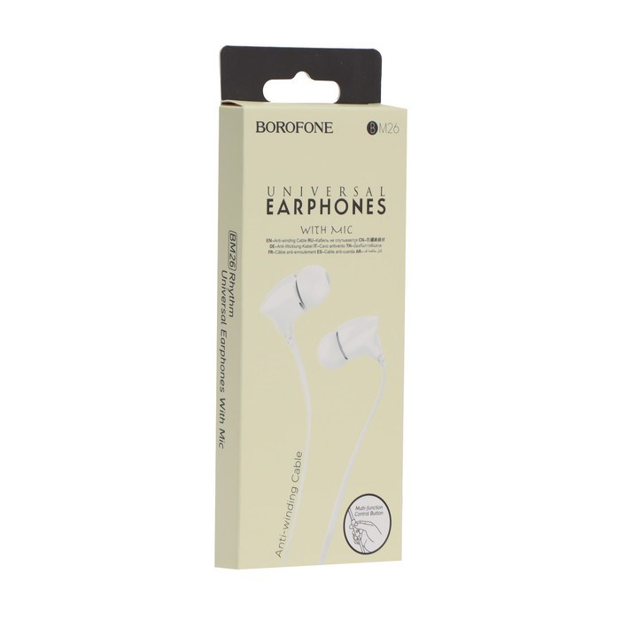 Наушники Borofone BM26 Rhythm, вакуумные, микрофон, Jack 3.5 мм, кабель 1.2 м, белые - фото 51372907 Наушники Borofone BM26 Rhythm, вакуумные, микрофон, Jack 3.5 мм, кабель 1.2 м, белые - фото 51372907