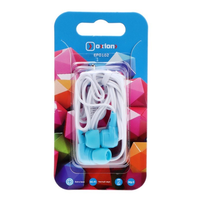 Наушники OXION Simple EPO102, вакуумные, 102 дБ, 32 Ом, 3.5 мм, 1.2 м, синие - фото 51373002 Наушники OXION Simple EPO102, вакуумные, 102 дБ, 32 Ом, 3.5 мм, 1.2 м, синие - фото 51373002