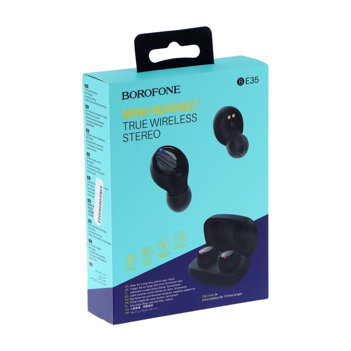 Наушники TWS беспроводные, Borofone BE35, вакуумные, Bluetooth 5.0, 45/280 мАч, с шумоподавлением, чёрные - фото 51373107 Наушники TWS беспроводные, Borofone BE35, вакуумные, Bluetooth 5.0, 45/280 мАч, с шумоподавлением, чёрные - фото 51373107