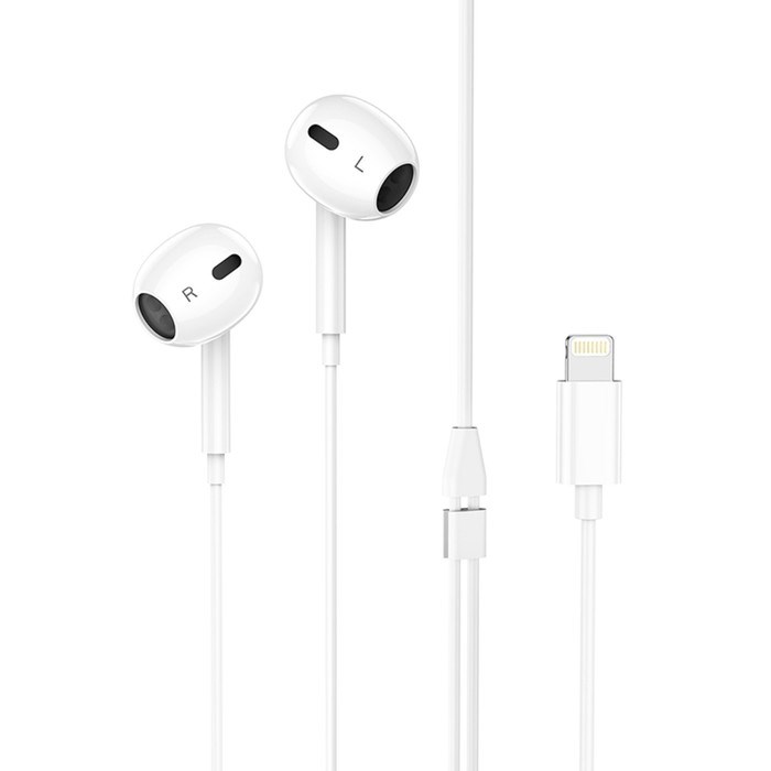Наушники Hoco M1 Max, проводные, вкладыши, микрофон по Bluetooth 5.0, Lightning, 1.2 м, белые - фото 51373195 Наушники Hoco M1 Max, проводные, вкладыши, микрофон по Bluetooth 5.0, Lightning, 1.2 м, белые - фото 51373195