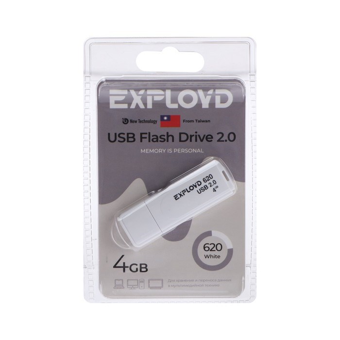 Флешка Exployd 620, 4 Гб, USB2.0, чт до 15 Мб/с, зап до 8 Мб/с, белая - фото 51373890 Флешка Exployd 620, 4 Гб, USB2.0, чт до 15 Мб/с, зап до 8 Мб/с, белая - фото 51373890