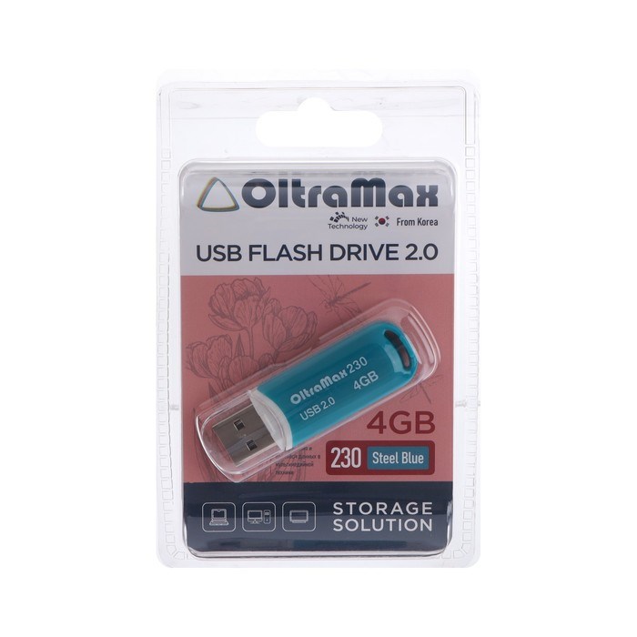 Флешка OltraMax 230, 4 Гб, USB2.0, чт до 15 Мб/с, зап до 8 Мб/с, синяя - фото 51373898 Флешка OltraMax 230, 4 Гб, USB2.0, чт до 15 Мб/с, зап до 8 Мб/с, синяя - фото 51373898