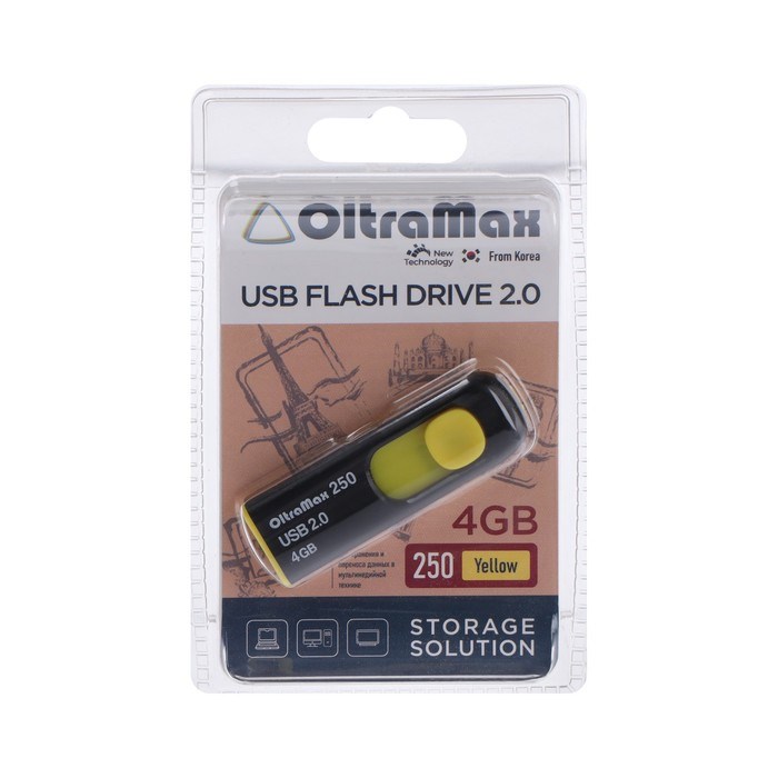 Флешка OltraMax 250, 4 Гб, USB2.0, чт до 15 Мб/с, зап до 8 Мб/с, жёлтая - фото 51373920 Флешка OltraMax 250, 4 Гб, USB2.0, чт до 15 Мб/с, зап до 8 Мб/с, жёлтая - фото 51373920