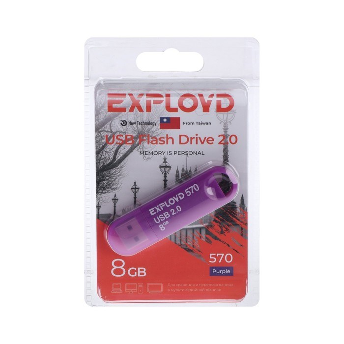 Флешка Exployd 570, 8 Гб, USB2.0, чт до 15 Мб/с, зап до 8 Мб/с, фиолетовая - фото 51373929 Флешка Exployd 570, 8 Гб, USB2.0, чт до 15 Мб/с, зап до 8 Мб/с, фиолетовая - фото 51373929