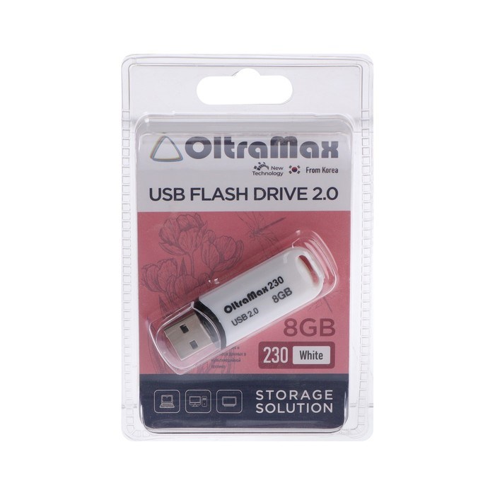 Флешка OltraMax 230, 8 Гб, USB2.0, чт до 15 Мб/с, зап до 8 Мб/с, белая - фото 51373951 Флешка OltraMax 230, 8 Гб, USB2.0, чт до 15 Мб/с, зап до 8 Мб/с, белая - фото 51373951