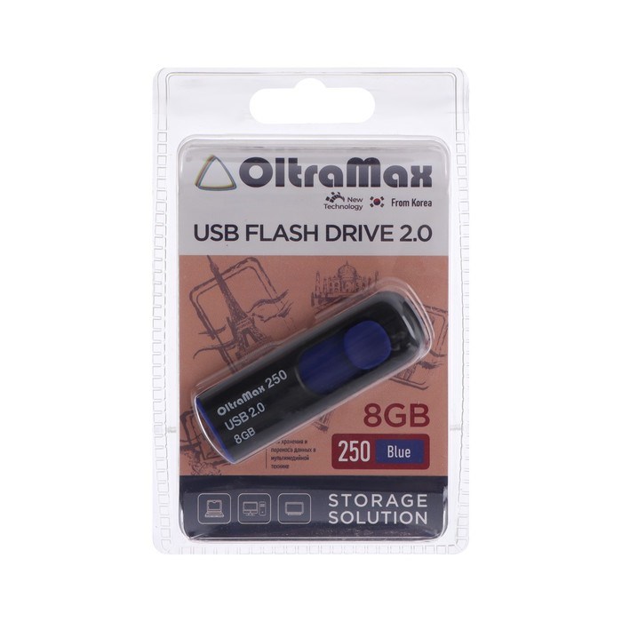 Флешка OltraMax 250, 8 Гб, USB2.0, чт до 15 Мб/с, зап до 8 Мб/с, синяя - фото 51373955 Флешка OltraMax 250, 8 Гб, USB2.0, чт до 15 Мб/с, зап до 8 Мб/с, синяя - фото 51373955