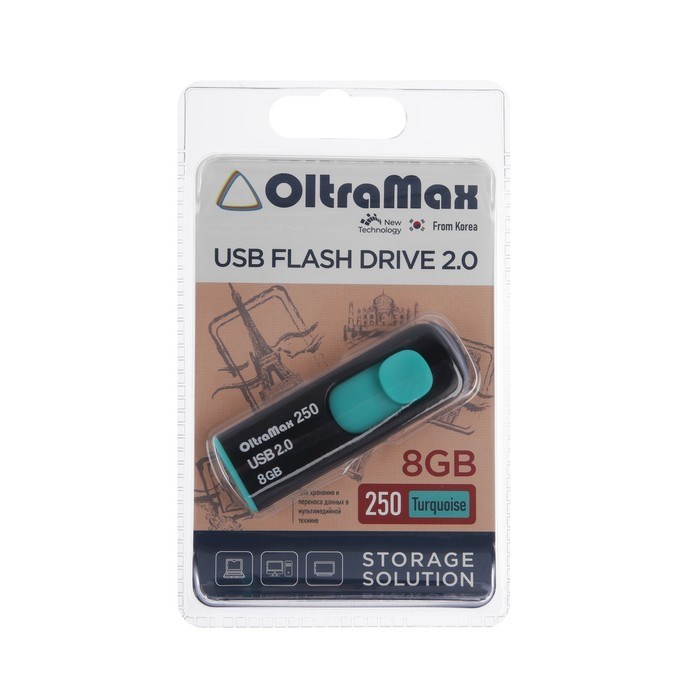 Флешка OltraMax 250, 8 Гб, USB2.0, чт до 15 Мб/с, зап до 8 Мб/с, бирюзовая - фото 51373965 Флешка OltraMax 250, 8 Гб, USB2.0, чт до 15 Мб/с, зап до 8 Мб/с, бирюзовая - фото 51373965