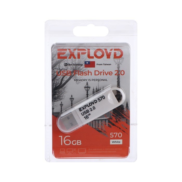 Флешка Exployd 570, 16 Гб, USB2.0, чт до 15 Мб/с, зап до 8 Мб/с, белая - фото 51373983 Флешка Exployd 570, 16 Гб, USB2.0, чт до 15 Мб/с, зап до 8 Мб/с, белая - фото 51373983