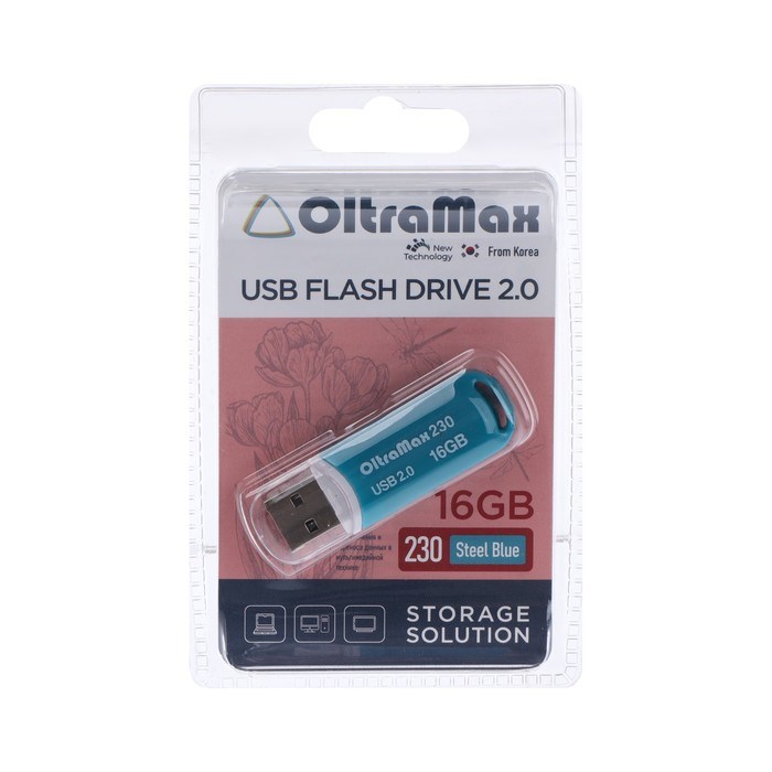 Флешка OltraMax 230, 16 Гб, USB2.0, чт до 15 Мб/с, зап до 8 Мб/с, синяя - фото 51373993 Флешка OltraMax 230, 16 Гб, USB2.0, чт до 15 Мб/с, зап до 8 Мб/с, синяя - фото 51373993