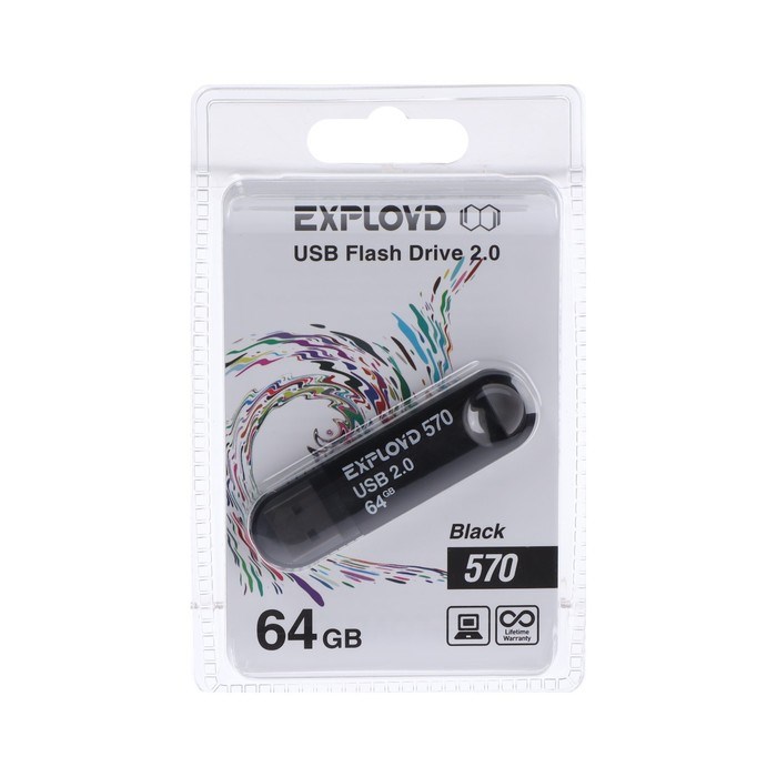 Флешка Exployd 570, 64 Гб, USB2.0, чт до 15 Мб/с, зап до 8 Мб/с, чёрная - фото 51374042 Флешка Exployd 570, 64 Гб, USB2.0, чт до 15 Мб/с, зап до 8 Мб/с, чёрная - фото 51374042