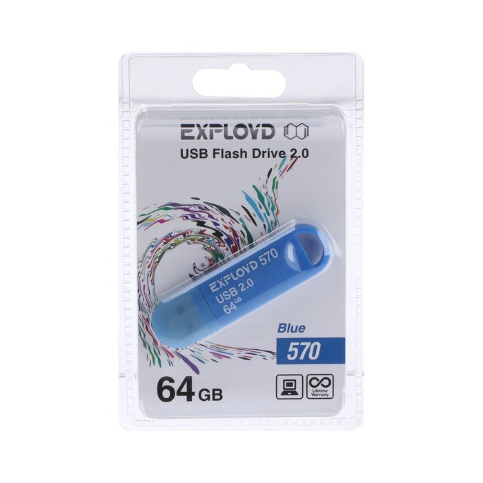 Флешка Exployd 570, 64 Гб, USB2.0, чт до 15 Мб/с, зап до 8 Мб/с, синяя - фото 51374045 Флешка Exployd 570, 64 Гб, USB2.0, чт до 15 Мб/с, зап до 8 Мб/с, синяя - фото 51374045