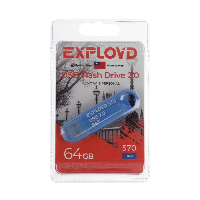 Флешка Exployd 570, 64 Гб, USB2.0, чт до 15 Мб/с, зап до 8 Мб/с, синяя - фото 51374047 Флешка Exployd 570, 64 Гб, USB2.0, чт до 15 Мб/с, зап до 8 Мб/с, синяя - фото 51374047