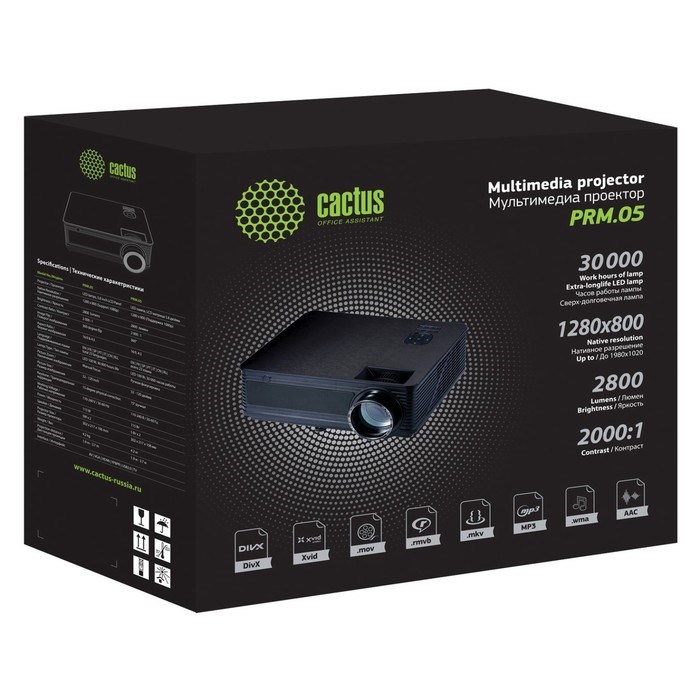 Проектор Cactus CS-PRM.05WT.WXGA-A, 2800лм, 1280x800, 2000:1, ресурс лампы:30000ч, USB, HDMI 93551 - фото 51374433 Проектор Cactus CS-PRM.05WT.WXGA-A, 2800лм, 1280x800, 2000:1, ресурс лампы:30000ч, USB, HDMI 93551 - фото 51374433