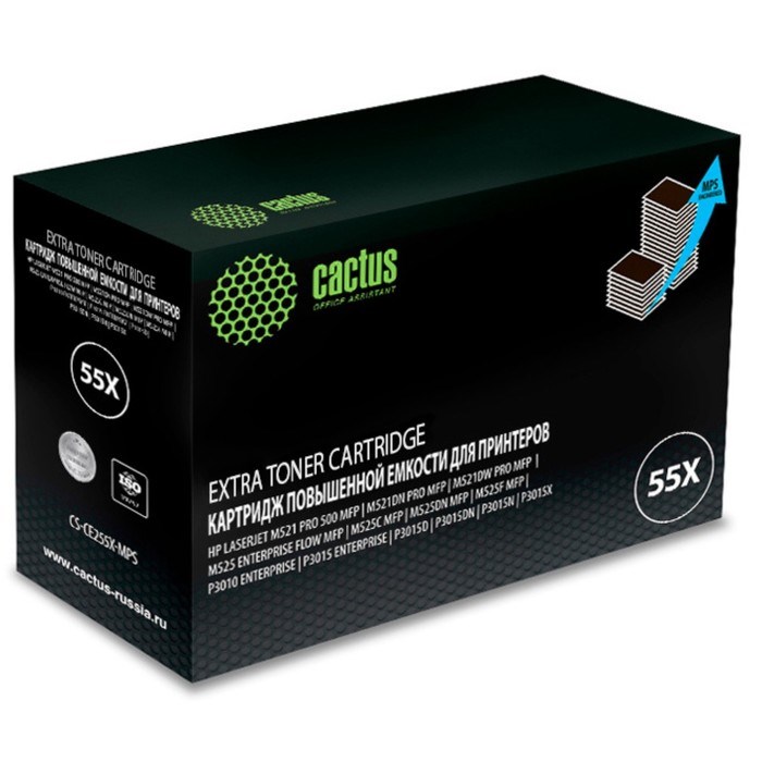 Картридж Cactus CS-CE255X-MPS CE255XX, для HP LJ P3015, 15000 страниц, цвет чёрный - фото 51375364 Картридж Cactus CS-CE255X-MPS CE255XX, для HP LJ P3015, 15000 страниц, цвет чёрный - фото 51375364