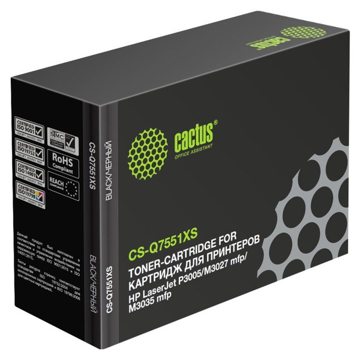 Картридж Cactus CS-Q7551XS Q7551X, для HP LJ P3005/M3027/M3035, 13000 страниц, цвет чёрный - фото 51375683 Картридж Cactus CS-Q7551XS Q7551X, для HP LJ P3005/M3027/M3035, 13000 страниц, цвет чёрный - фото 51375683