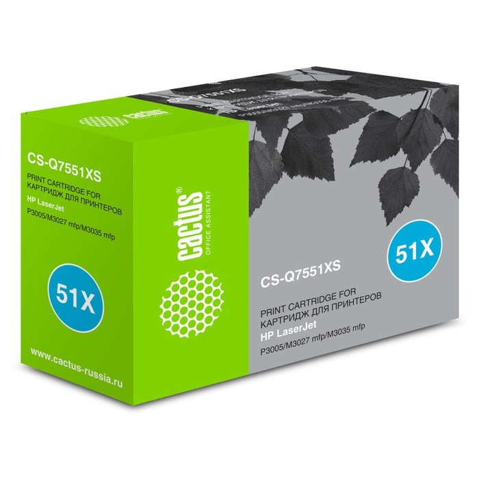 Картридж Cactus CS-Q7551XS Q7551X, для HP LJ P3005/M3027/M3035, 13000 страниц, цвет чёрный - фото 51375684 Картридж Cactus CS-Q7551XS Q7551X, для HP LJ P3005/M3027/M3035, 13000 страниц, цвет чёрный - фото 51375684