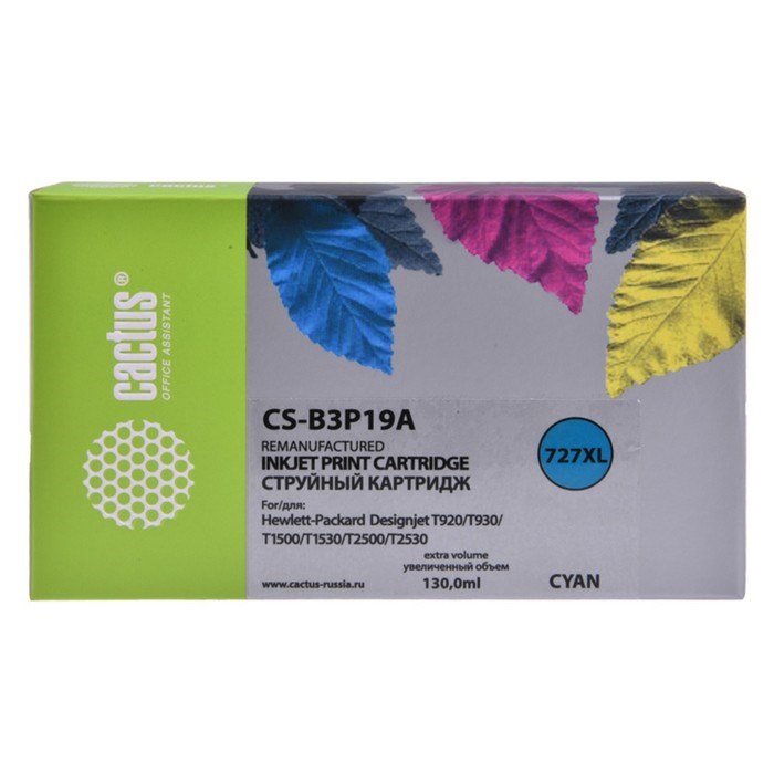 Картридж Cactus CS-B3P19A №727, для HP DJ T920/T1500, 130 мл, цвет голубой - фото 51376233 Картридж Cactus CS-B3P19A №727, для HP DJ T920/T1500, 130 мл, цвет голубой - фото 51376233