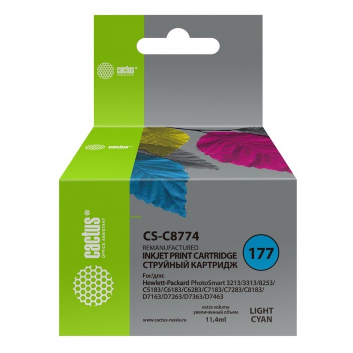 Картридж Cactus CS-C8774 №177, для HP PS3213/3313/8253/C5183/C6183/C6283, 11,4 мл, св.голубо - фото 51376280 Картридж Cactus CS-C8774 №177, для HP PS3213/3313/8253/C5183/C6183/C6283, 11,4 мл, св.голубо - фото 51376280