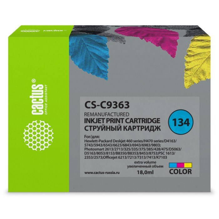 Картридж Cactus CS-C9363 №134, для HP DJ 460/5740/5743/5793/5940/5943/6540, многоцветный - фото 51376287 Картридж Cactus CS-C9363 №134, для HP DJ 460/5740/5743/5793/5940/5943/6540, многоцветный - фото 51376287