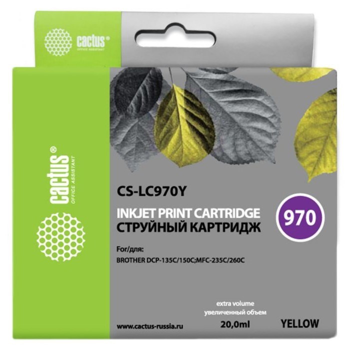 Картридж Cactus CS-LC970Y, для Brother MFC-260c/235c/DCP-150c/135c, 20 мл, цвет жёлтый - фото 51376468 Картридж Cactus CS-LC970Y, для Brother MFC-260c/235c/DCP-150c/135c, 20 мл, цвет жёлтый - фото 51376468