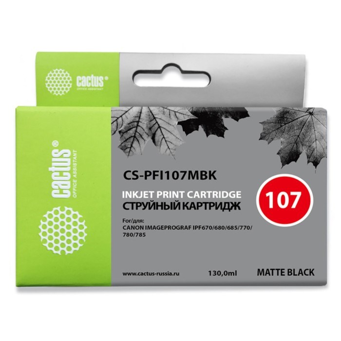 Картридж Cactus CS-PFI107MBK матовый, для Canon iPF670/iPF680/iPF685/iPF770, 130 мл, цвет чёрный - фото 51376476 Картридж Cactus CS-PFI107MBK матовый, для Canon iPF670/iPF680/iPF685/iPF770, 130 мл, цвет чёрный - фото 51376476
