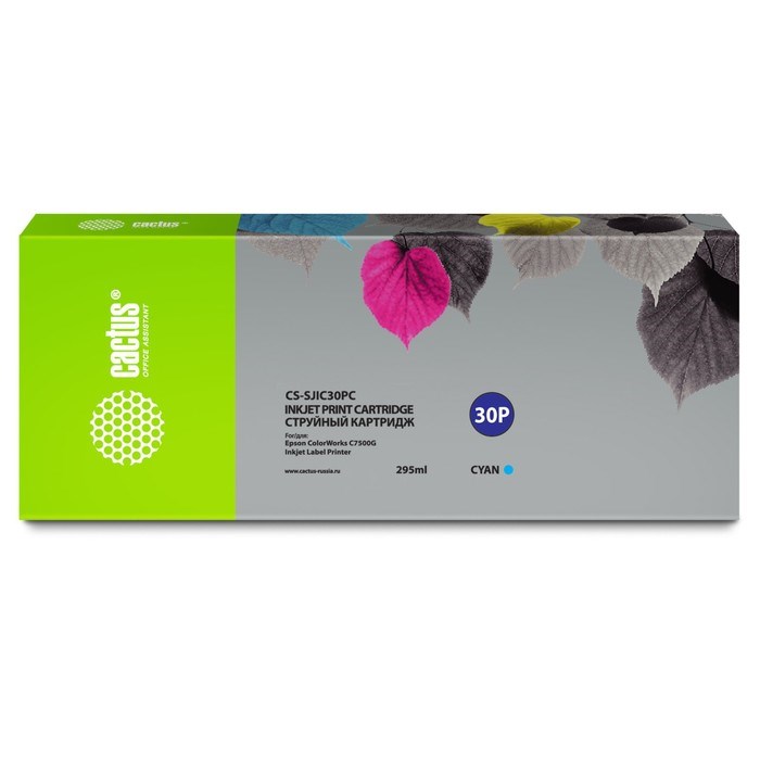 Картридж Cactus CS-SJIC30PC C33S020640, для Epson ColorWorks TM-C7500G, 295 мл, цвет голубой - фото 51376502