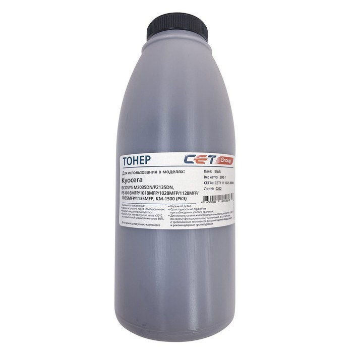 Тонер Cet PK3 CET111102-300, для Kyocera M2035DN/M2535DN/P2135DN, бутылка 300гр, чёрный - фото 51376801 Тонер Cet PK3 CET111102-300, для Kyocera M2035DN/M2535DN/P2135DN, бутылка 300гр, чёрный - фото 51376801