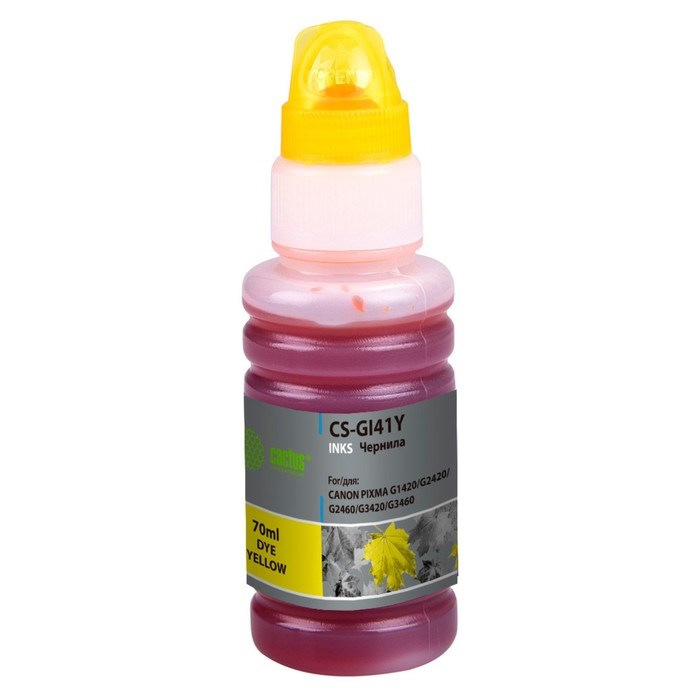 Чернила Cactus CS-GI41Y, для Canon PIXMA G1420/G2420/G2460/G3420/G3460, 70мл, жёлтые - фото 51376943 Чернила Cactus CS-GI41Y, для Canon PIXMA G1420/G2420/G2460/G3420/G3460, 70мл, жёлтые - фото 51376943