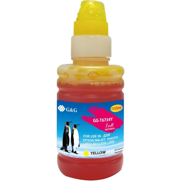 Чернила G&G GG-T6734Y, для Epson L800/L805/L810/L850, 100мл, жёлтые - фото 51377125 Чернила G&G GG-T6734Y, для Epson L800/L805/L810/L850, 100мл, жёлтые - фото 51377125