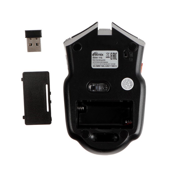 Мышь RITMIX RMW-115, игровая, беспроводная, 1600 dpi, USB, чёрная - фото 51377284 Мышь RITMIX RMW-115, игровая, беспроводная, 1600 dpi, USB, чёрная - фото 51377284
