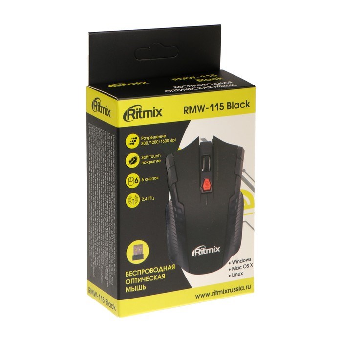 Мышь RITMIX RMW-115, игровая, беспроводная, 1600 dpi, USB, чёрная - фото 51377285 Мышь RITMIX RMW-115, игровая, беспроводная, 1600 dpi, USB, чёрная - фото 51377285