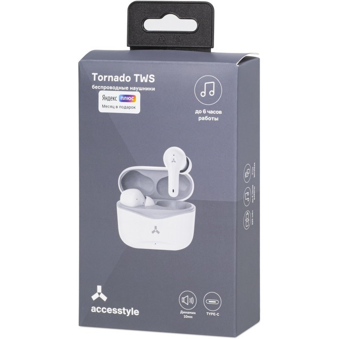 Наушники Accesstyle Tornado TWS, беспроводные, вакуумные, до 6 часов, Type-C, белые - фото 51377980 Наушники Accesstyle Tornado TWS, беспроводные, вакуумные, до 6 часов, Type-C, белые - фото 51377980