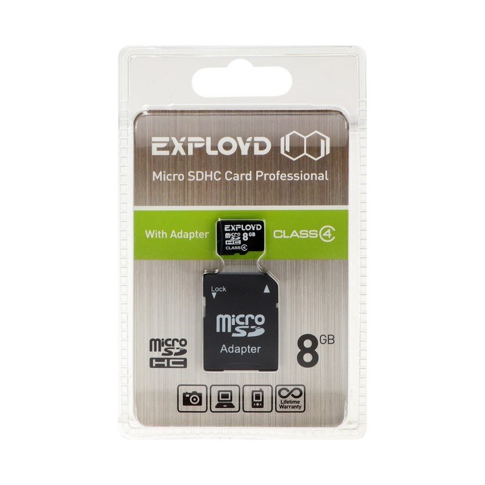 Карта памяти Exployd MicroSD, 8 Гб, SDHC, класс 4, с адаптером SD - фото 51378088 Карта памяти Exployd MicroSD, 8 Гб, SDHC, класс 4, с адаптером SD - фото 51378088