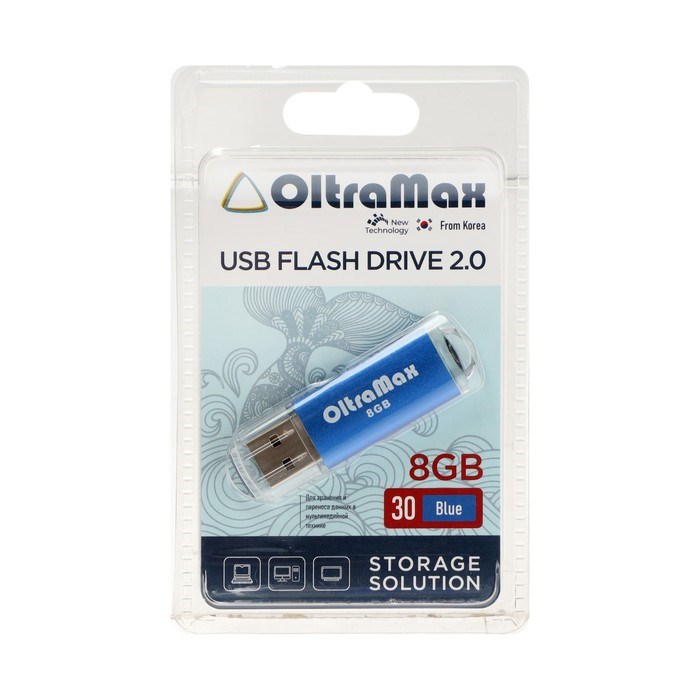 Флешка OltraMax 30, 8 Гб, USB2.0, чт до 15 Мб/с, зап до 8 Мб/с, синяя - фото 51378149 Флешка OltraMax 30, 8 Гб, USB2.0, чт до 15 Мб/с, зап до 8 Мб/с, синяя - фото 51378149