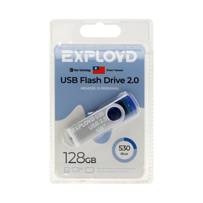 Флешка Exployd 530, 128 Гб, USB2.0, чт до 15 Мб/с, зап до 8 Мб/с, синяя - фото 51378235 Флешка Exployd 530, 128 Гб, USB2.0, чт до 15 Мб/с, зап до 8 Мб/с, синяя - фото 51378235