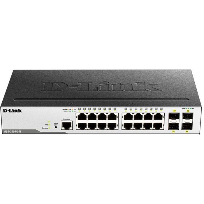 Коммутатор D-Link DGS-3000-20L/B1A, управляемый, 16х10/100/1000BASE-T - фото 51378581 Коммутатор D-Link DGS-3000-20L/B1A, управляемый, 16х10/100/1000BASE-T - фото 51378581