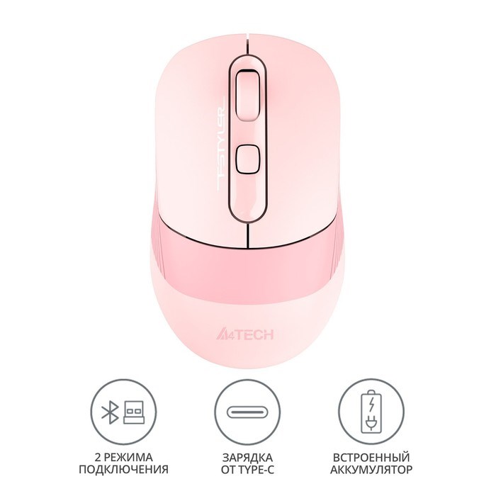 Мышь A4Tech Fstyler FB10C, оптическая, беспроводная, 2400dpi, USB, розовая - фото 51378845 Мышь A4Tech Fstyler FB10C, оптическая, беспроводная, 2400dpi, USB, розовая - фото 51378845