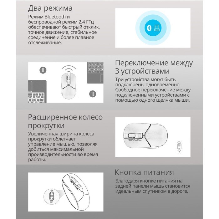 Мышь A4Tech Fstyler FB12, оптическая, беспроводная, 1200dpi, USB, белый/чёрный - фото 51378857 Мышь A4Tech Fstyler FB12, оптическая, беспроводная, 1200dpi, USB, белый/чёрный - фото 51378857