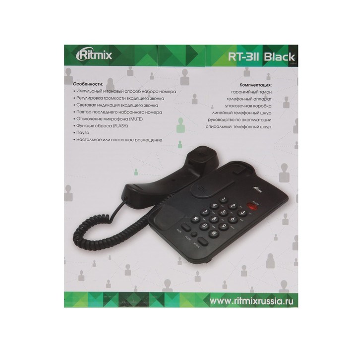 Проводной телефон Ritmix RT-311, повтор, отключение микрофона, индикация, черный - фото 51378921 Проводной телефон Ritmix RT-311, повтор, отключение микрофона, индикация, черный - фото 51378921