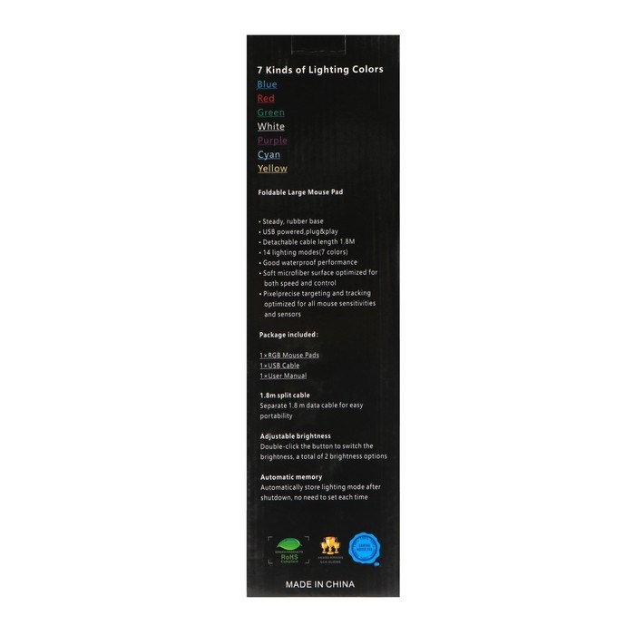 Коврик для мыши, 35х25х0.3 см, с подсветкой RGB, USB, черный - фото 51378945 Коврик для мыши, 35х25х0.3 см, с подсветкой RGB, USB, черный - фото 51378945