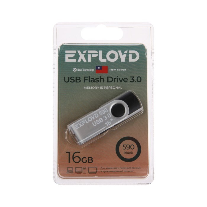 Флешка Exployd 590, 16 Гб, USB3.0, чт до 70 Мб/с, зап до 20 Мб/с, черная - фото 51379950 Флешка Exployd 590, 16 Гб, USB3.0, чт до 70 Мб/с, зап до 20 Мб/с, черная - фото 51379950