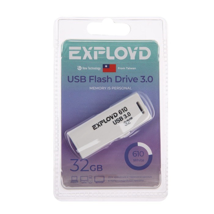 Флешка Exployd 610, 32 Гб, USB3.0, чт до 70 Мб/с, зап до 20 Мб/с, белая - фото 51380008 Флешка Exployd 610, 32 Гб, USB3.0, чт до 70 Мб/с, зап до 20 Мб/с, белая - фото 51380008