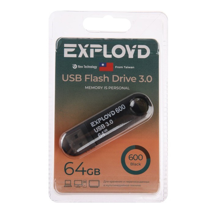 Флешка Exployd 600, 64 Гб, USB3.0, чт до 70 Мб/с, зап до 20 Мб/с, черная - фото 51380026 Флешка Exployd 600, 64 Гб, USB3.0, чт до 70 Мб/с, зап до 20 Мб/с, черная - фото 51380026