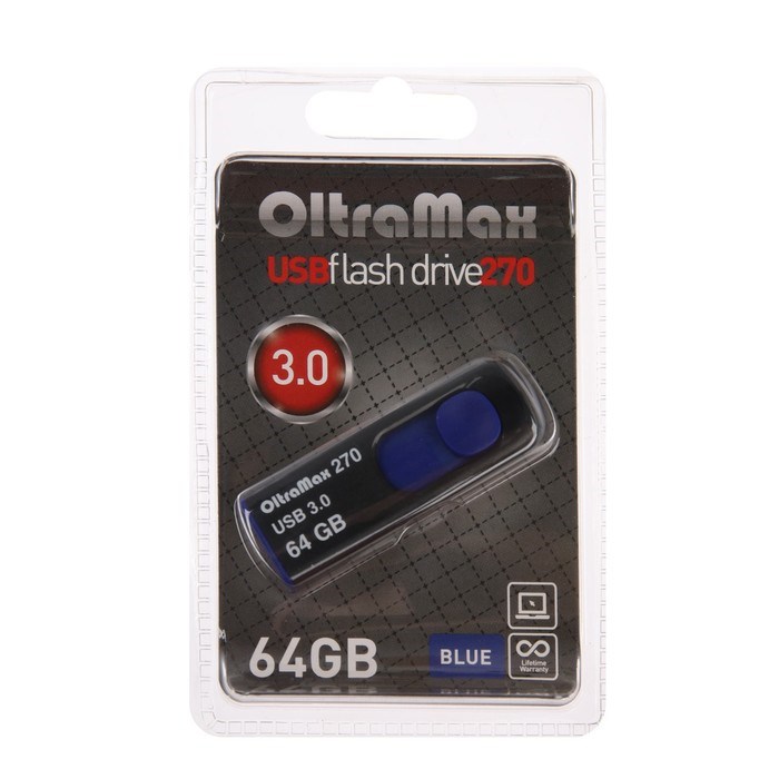 Флешка OltraMax 270, 64 Гб, USB3.0, чт до 70 Мб/с, зап до 20 Мб/с, синяя - фото 51380034 Флешка OltraMax 270, 64 Гб, USB3.0, чт до 70 Мб/с, зап до 20 Мб/с, синяя - фото 51380034