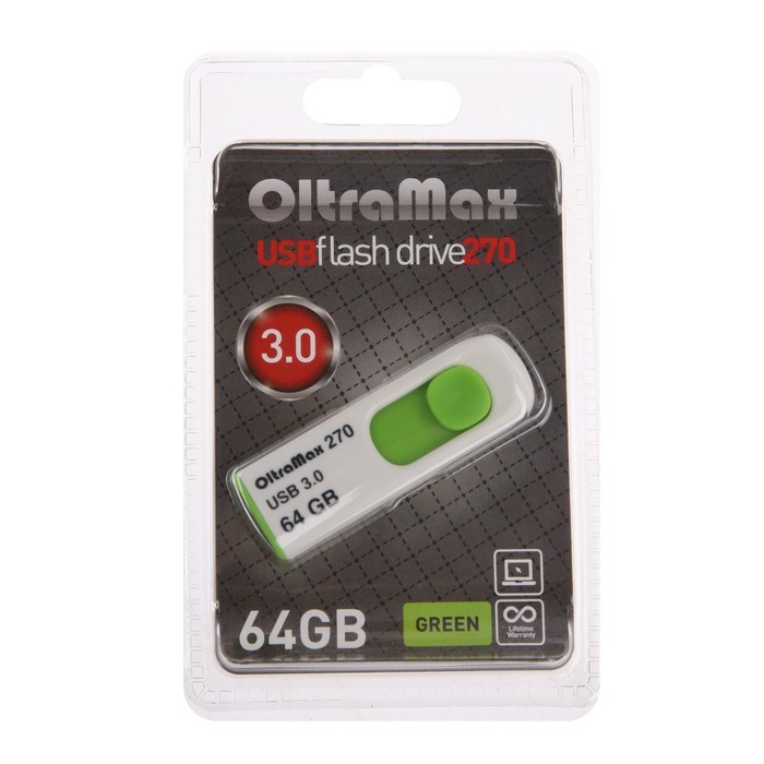 Флешка OltraMax 270, 64 Гб, USB3.0, чт до 70 Мб/с, зап до 20 Мб/с, зеленая - фото 51380036 Флешка OltraMax 270, 64 Гб, USB3.0, чт до 70 Мб/с, зап до 20 Мб/с, зеленая - фото 51380036