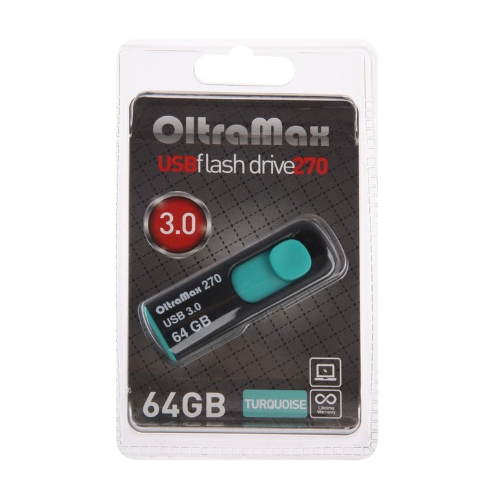 Флешка OltraMax 270, 64 Гб, USB3.0, чт до 70 Мб/с, зап до 20 Мб/с, бирюзовая - фото 51380040 Флешка OltraMax 270, 64 Гб, USB3.0, чт до 70 Мб/с, зап до 20 Мб/с, бирюзовая - фото 51380040